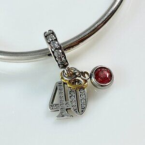 Sterling Silver 40th Birthday with Birthstone Dangle Charm - CUSTOMIZABLE
